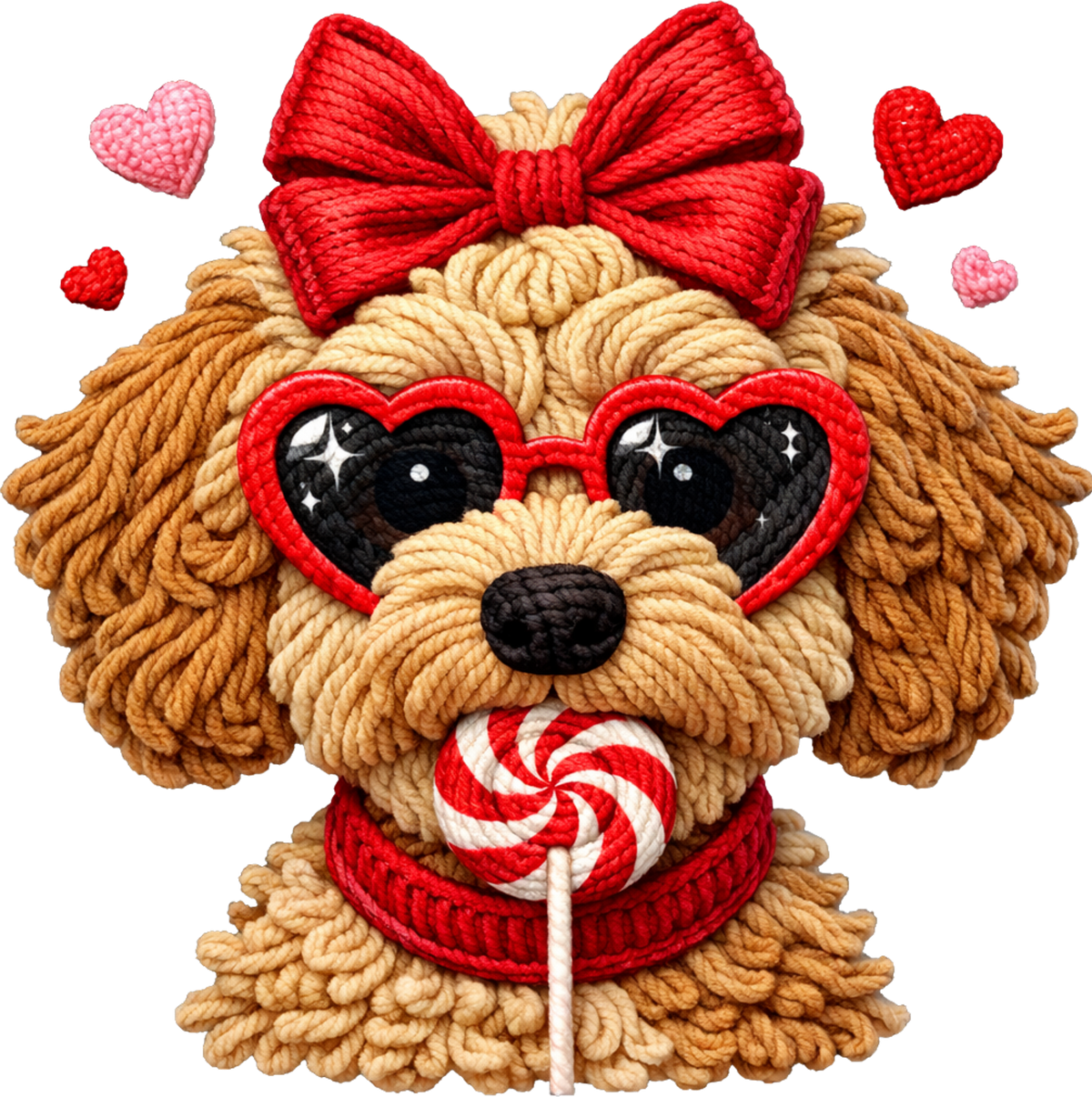 Faux Yarn Lollipop Valentine Goldendoodle - Valentines Day Ready to Press DTF Transfer