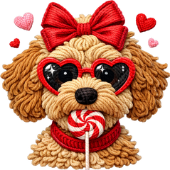 Faux Yarn Lollipop Valentine Goldendoodle - Valentines Day Ready to Press DTF Transfer