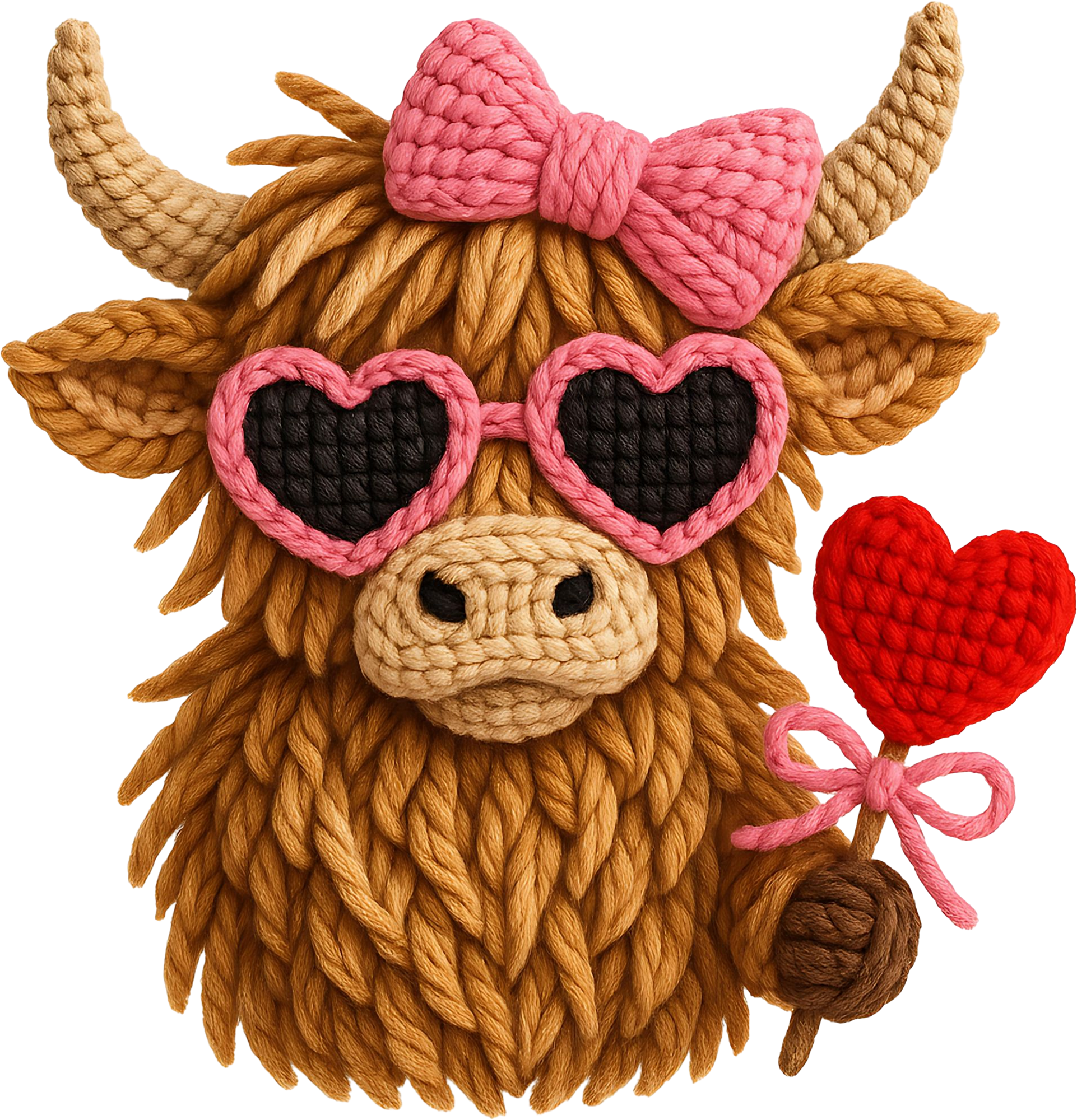 Faux Yarn Valentine Highland Cow - Valentines Day Ready to Press DTF Transfer