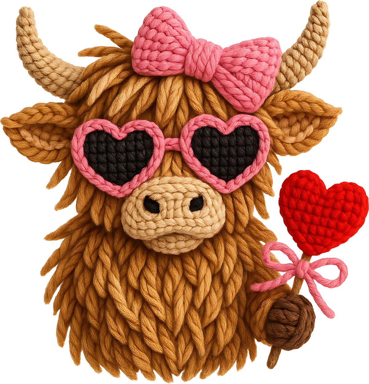 Faux Yarn Valentine Highland Cow - Valentines Day Ready to Press DTF Transfer
