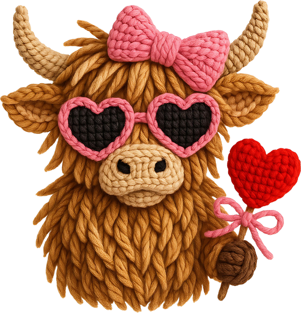 Faux Yarn Valentine Highland Cow - Valentines Day Ready to Press DTF Transfer