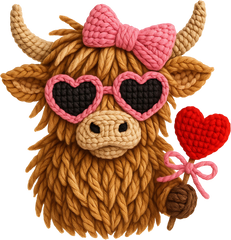 Faux Yarn Valentine Highland Cow - Valentines Day Ready to Press DTF Transfer