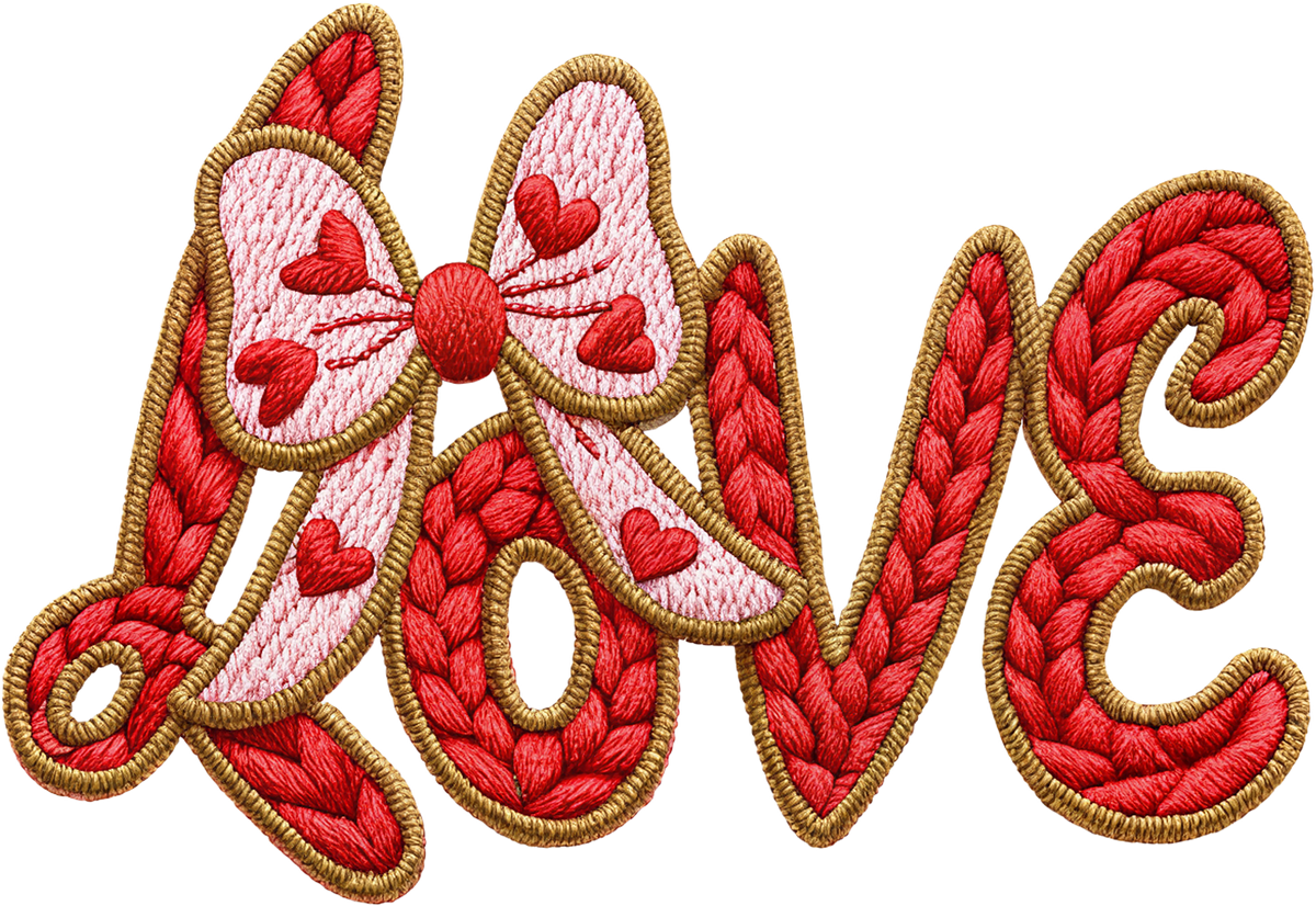 Faux Yarn Valentine Bow Love - Valentines Day Ready to Press DTF Transfer