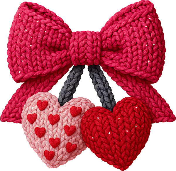 Faux Yarn Coquette Cherry Valentine - Valentines Day Ready to Press DTF Transfer