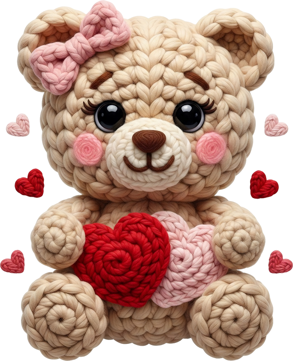 Faux Yarn Valentine Teddy Bear - Valentines Day Ready to Press DTF Transfer