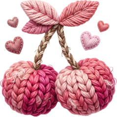 Faux Yarn Crochet Valentine Pink Cherry - Valentines Day Ready to Press DTF Transfer