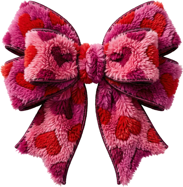 Faux Yarn Valentine Pink Heart Bow - Valentines Day Ready to Press DTF Transfer
