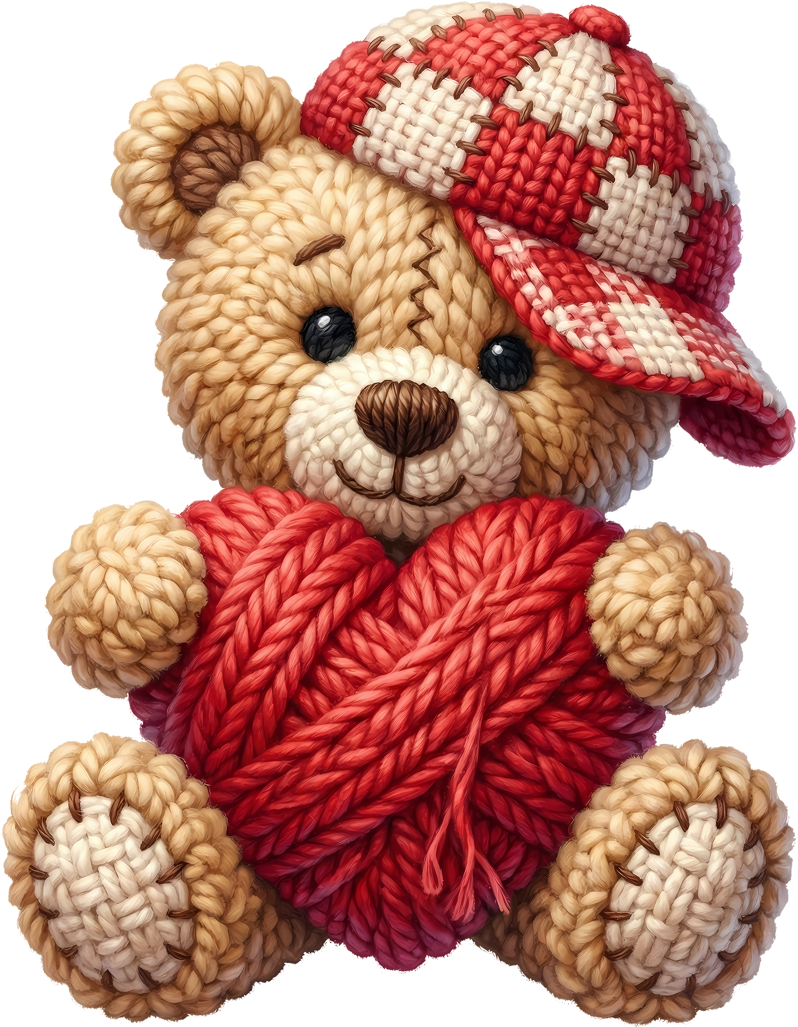 Faux Yarn Valentine Teddy Bear - Valentines Day Ready to Press DTF Transfer