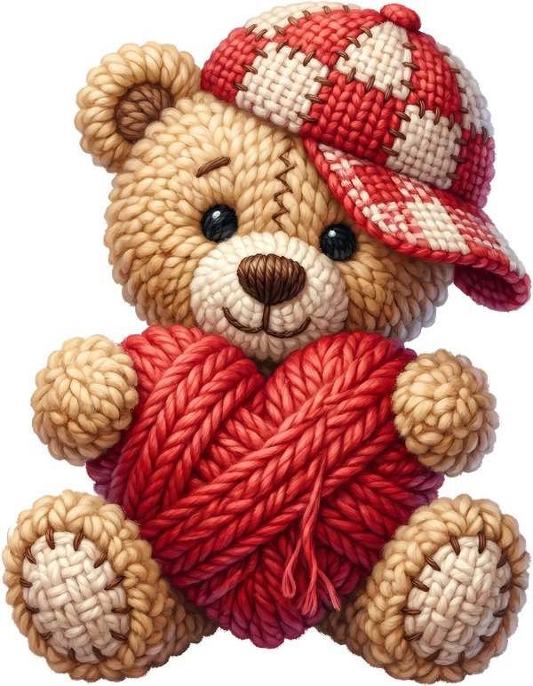 Faux Yarn Valentine Teddy Bear - Valentines Day Ready to Press DTF Transfer