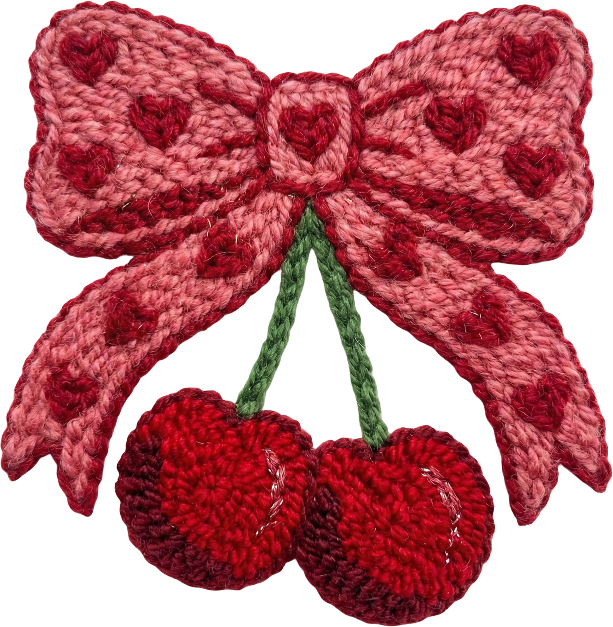 Faux Yarn Valentine Red Bow Cherry - Valentines Day Ready to Press DTF Transfer