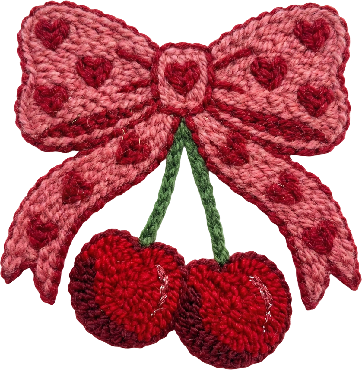 Faux Yarn Valentine Red Bow Cherry - Valentines Day Ready to Press DTF Transfer