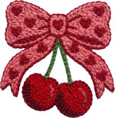 Faux Yarn Valentine Red Bow Cherry - Valentines Day Ready to Press DTF Transfer