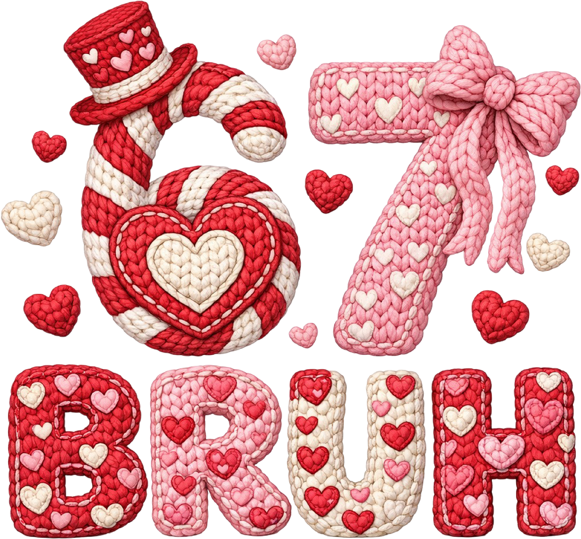 Faux Yarn Valentine 67 Bruh - Valentines Day Ready to Press DTF Transfer