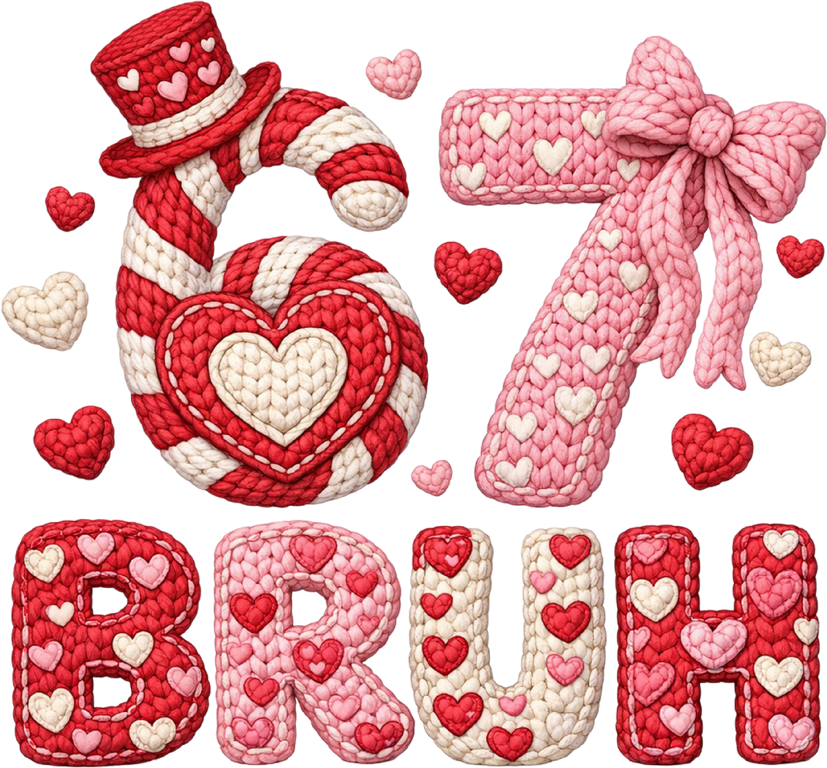 Faux Yarn Valentine 67 Bruh - Valentines Day Ready to Press DTF Transfer