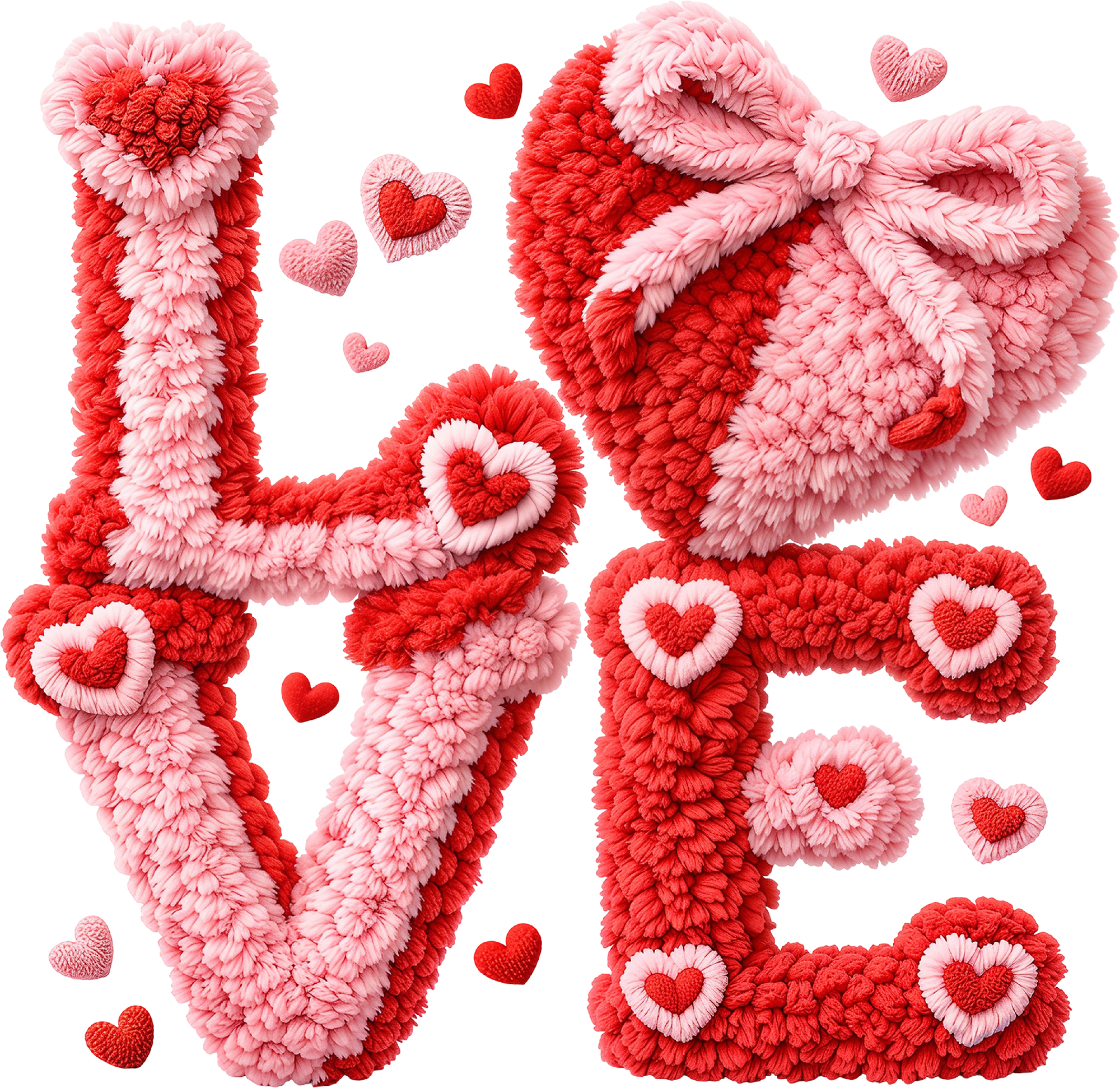 Faux Yarn Crochet Bow Heart Love - Valentines Day Ready to Press DTF Transfer