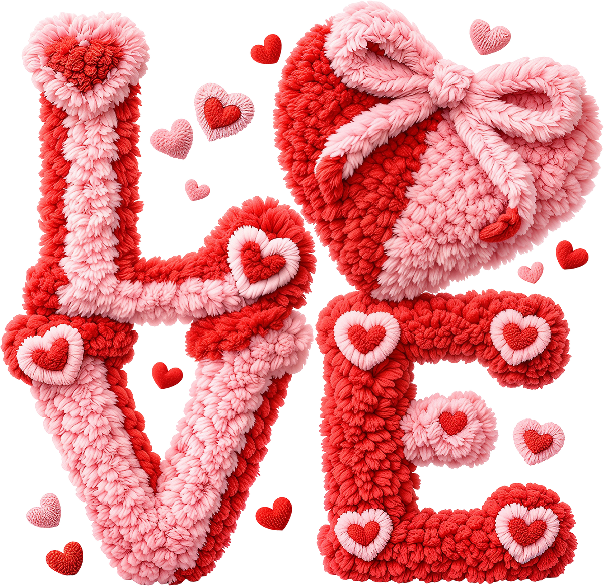 Faux Yarn Crochet Bow Heart Love - Valentines Day Ready to Press DTF Transfer