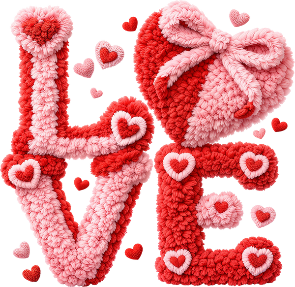 Faux Yarn Crochet Bow Heart Love - Valentines Day Ready to Press DTF Transfer