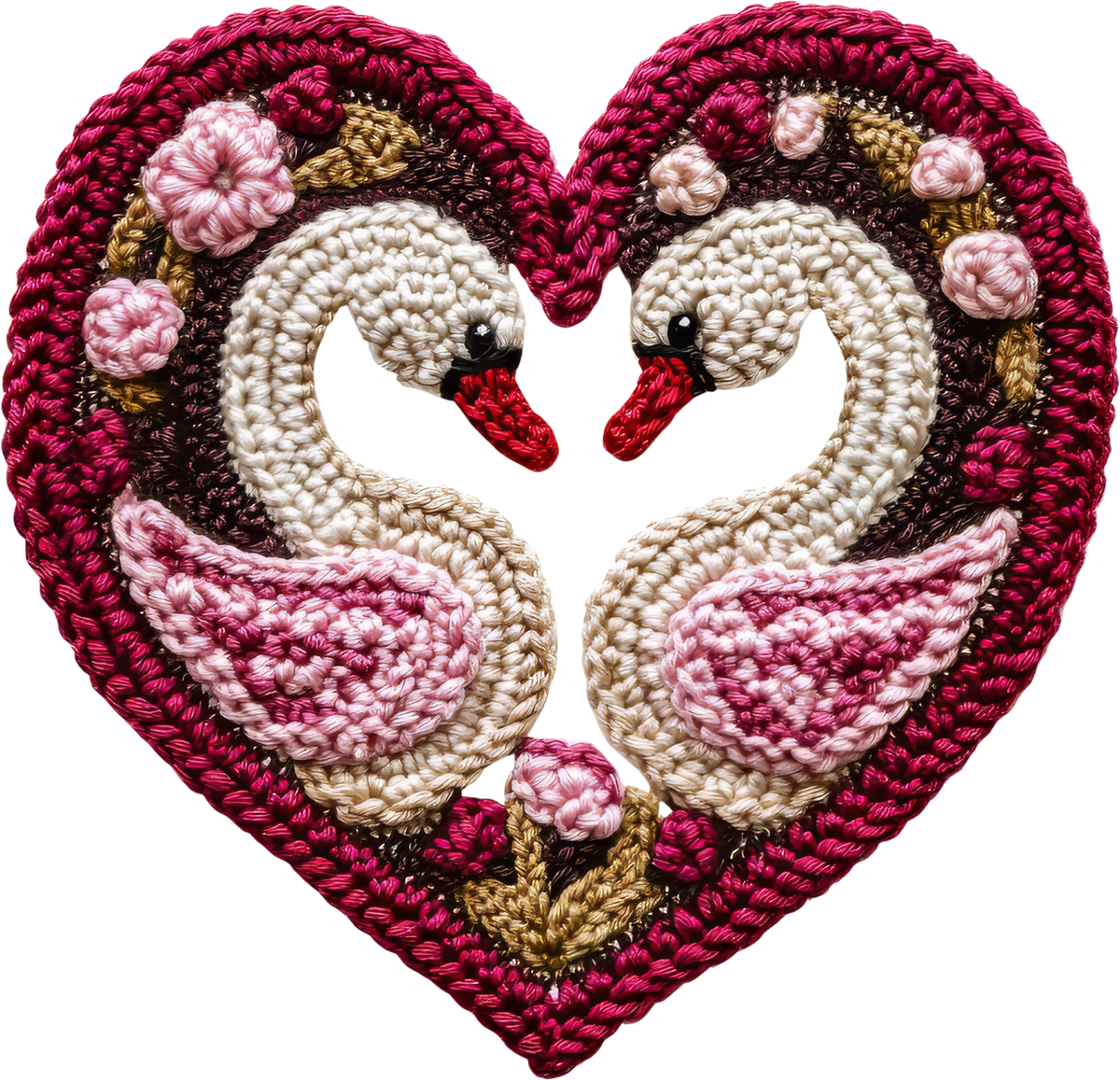 Faux Yarn Crochet Valentine Swan - Valentines Day Ready to Press DTF Transfer
