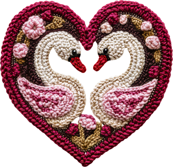 Faux Yarn Crochet Valentine Swan - Valentines Day Ready to Press DTF Transfer