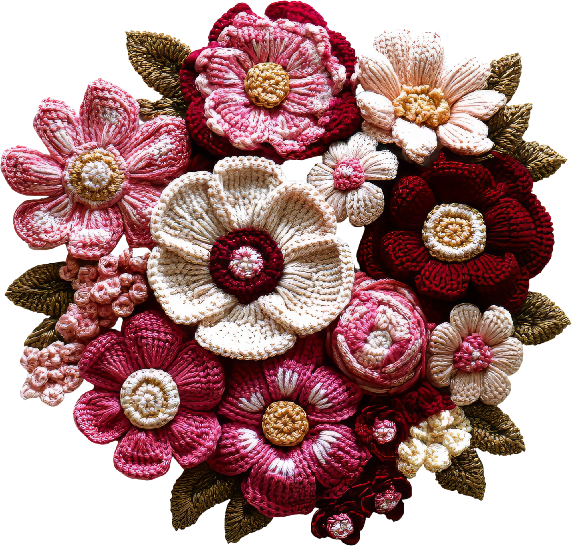 Faux Yarn Crochet Valentine Flowers - Valentines Day Ready to Press DTF Transfer