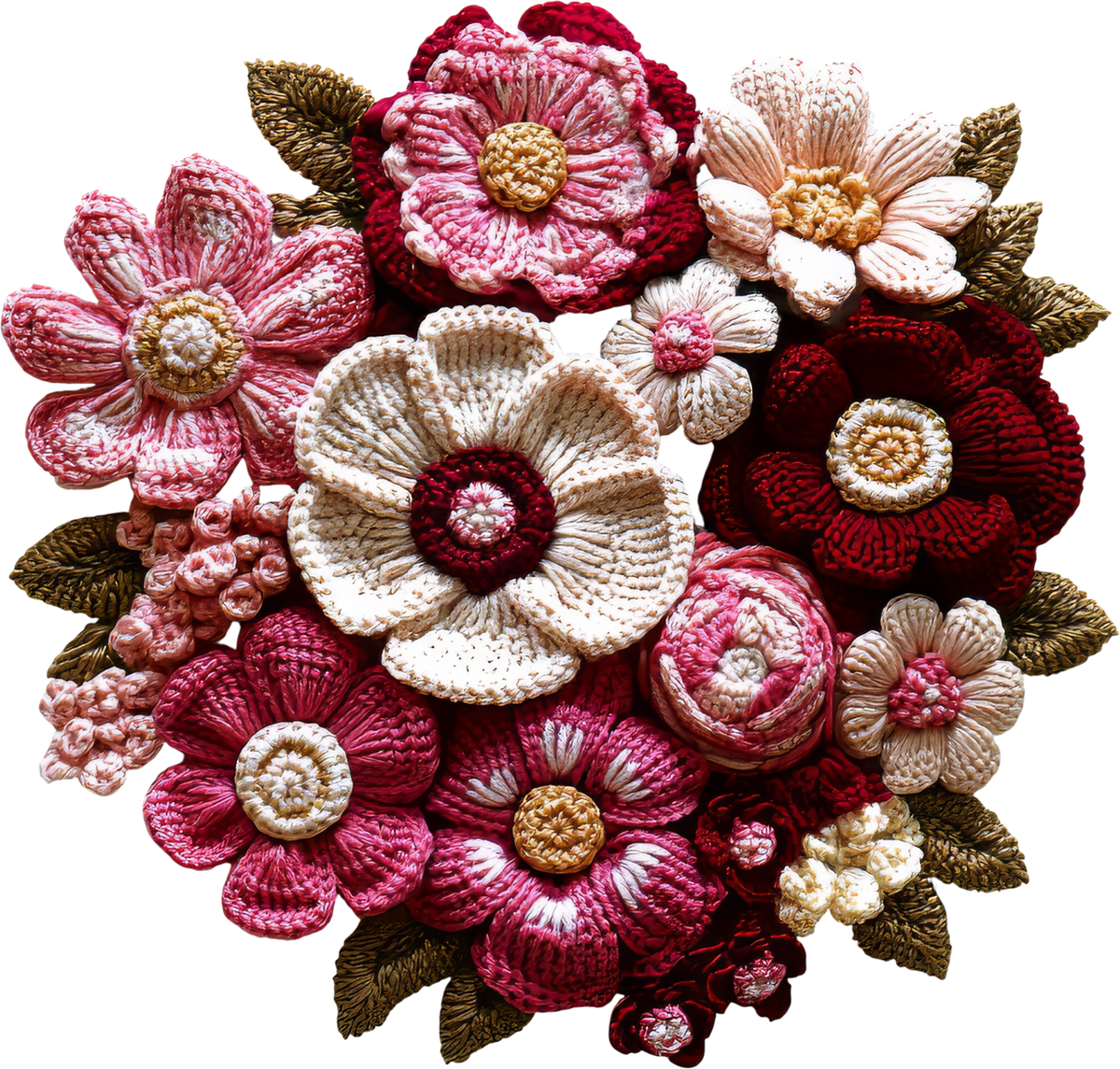 Faux Yarn Crochet Valentine Flowers - Valentines Day Ready to Press DTF Transfer