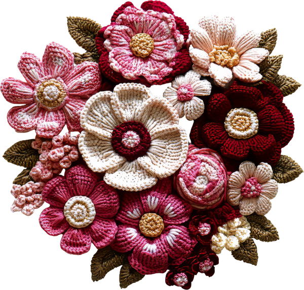 Faux Yarn Crochet Valentine Flowers - Valentines Day Ready to Press DTF Transfer