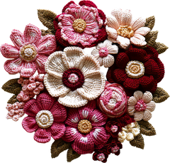 Faux Yarn Crochet Valentine Flowers - Valentines Day Ready to Press DTF Transfer