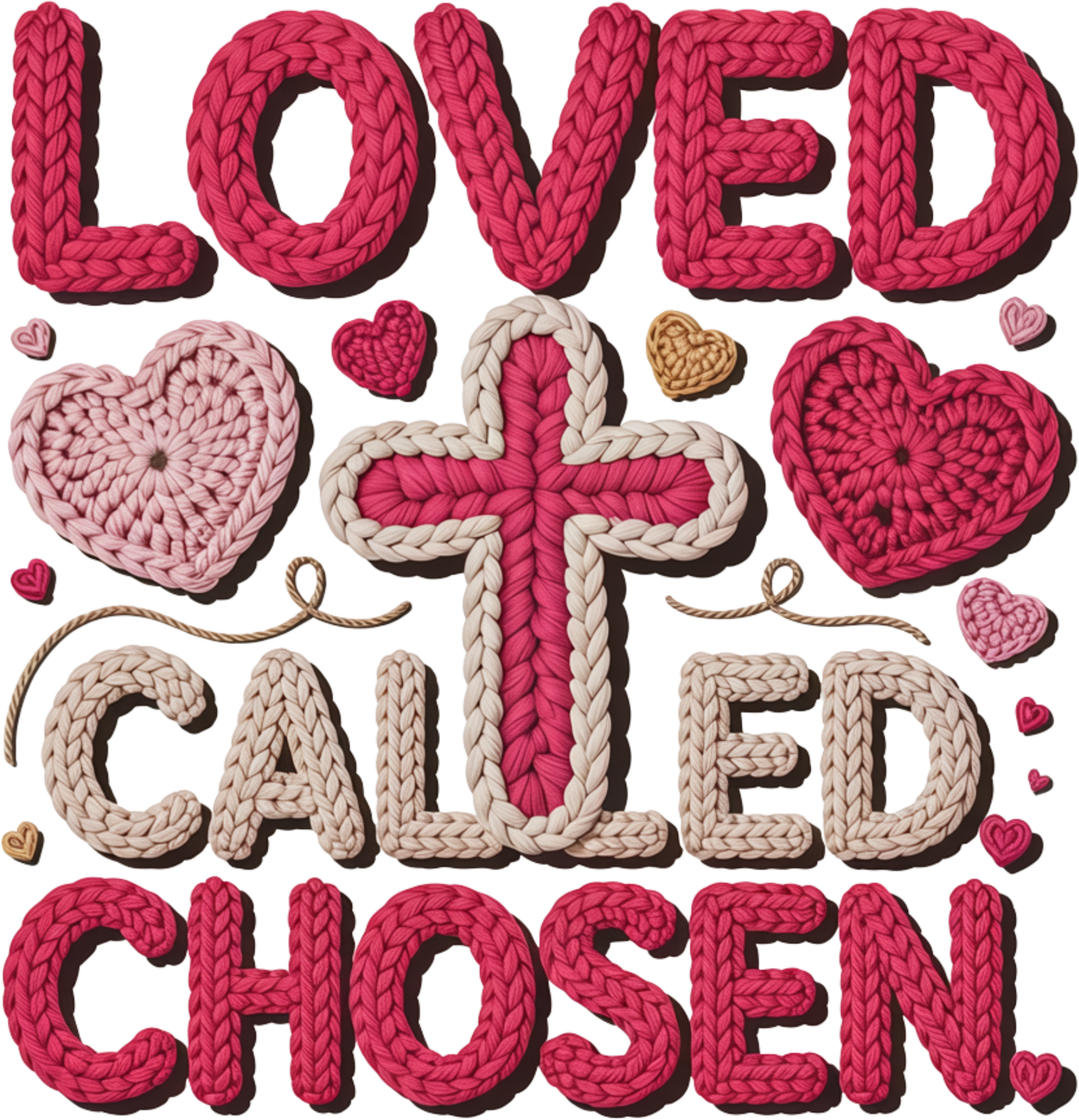 Faux Yarn Crochet Valentine Loved Called Chosen - Valentines Day Ready to Press DTF Transfer