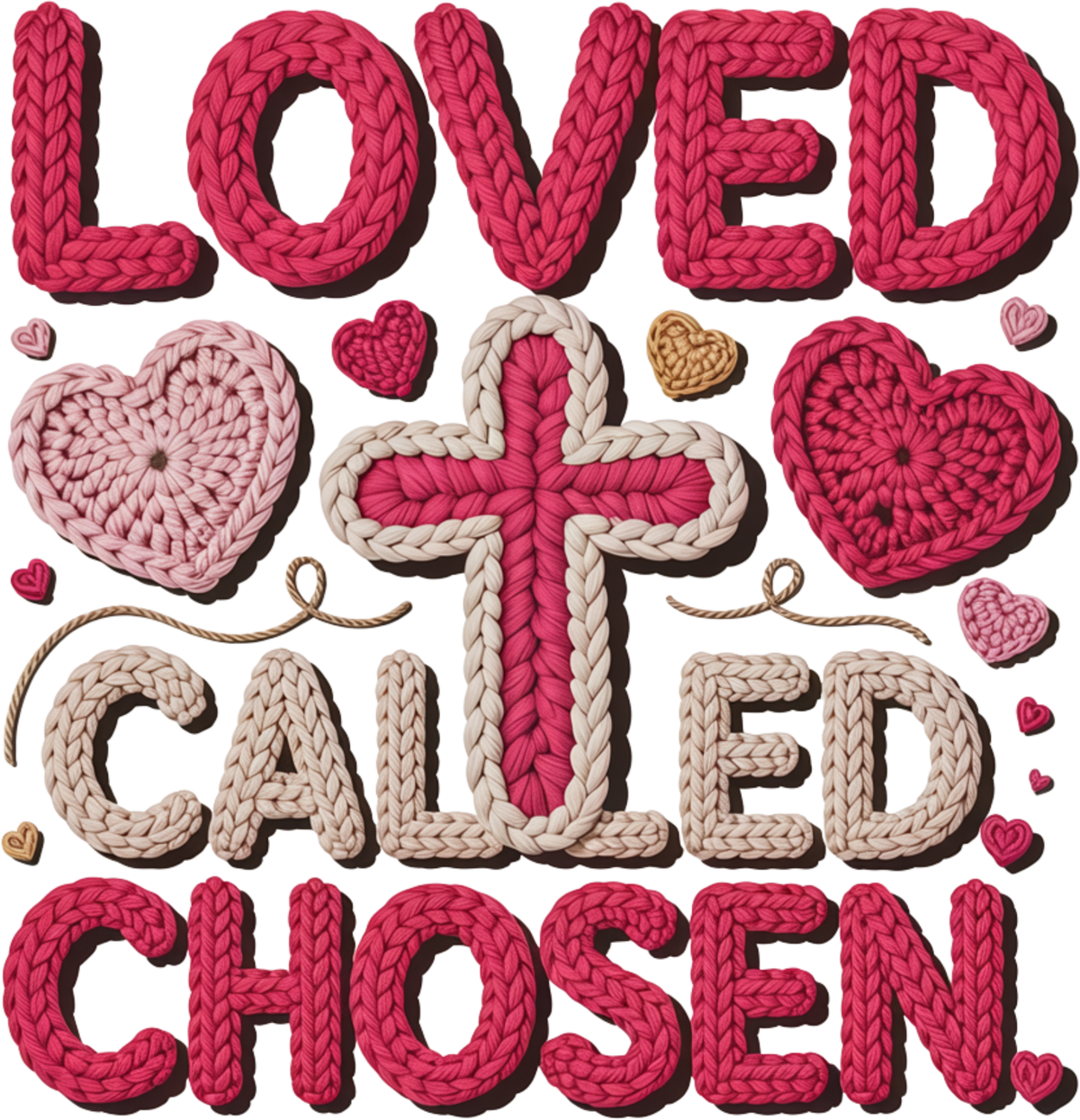 Faux Yarn Crochet Valentine Loved Called Chosen - Valentines Day Ready to Press DTF Transfer