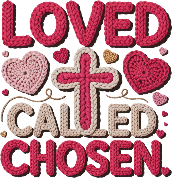Faux Yarn Crochet Valentine Loved Called Chosen - Valentines Day Ready to Press DTF Transfer