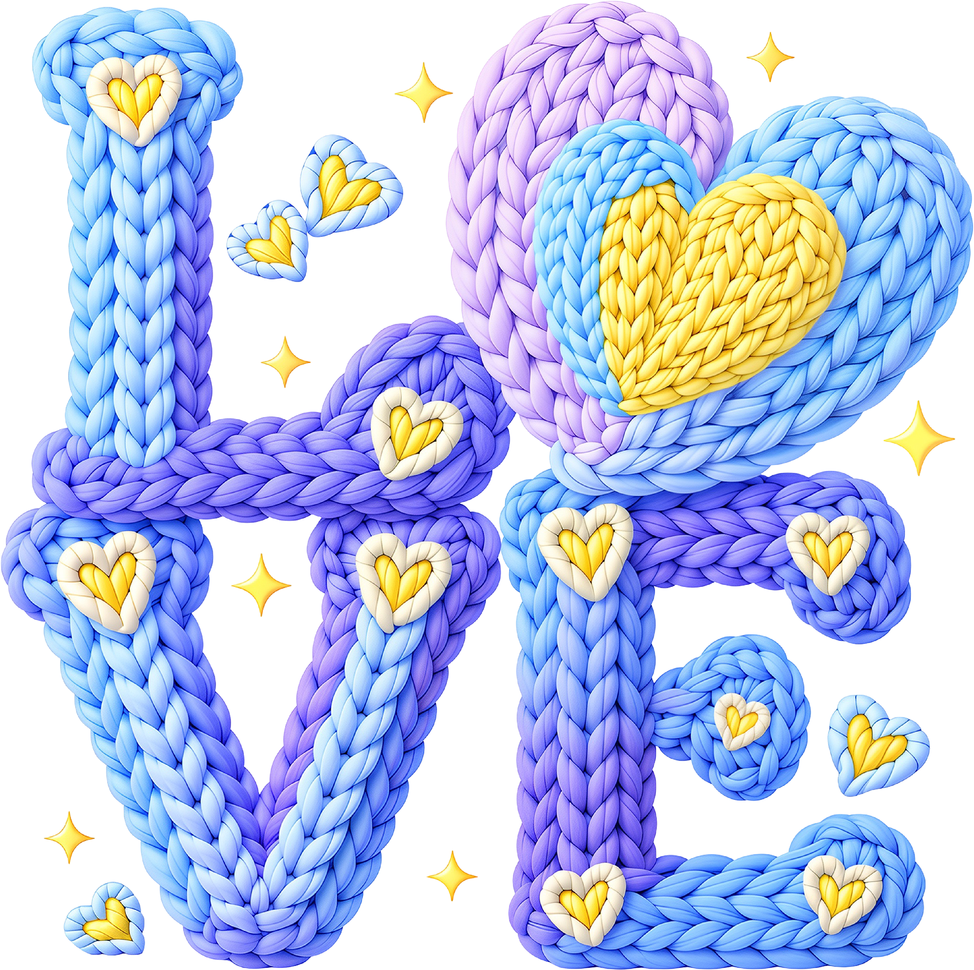 Faux Yarn Crochet Valentine Blue Heart Love - Valentines Day Ready to Press DTF Transfer