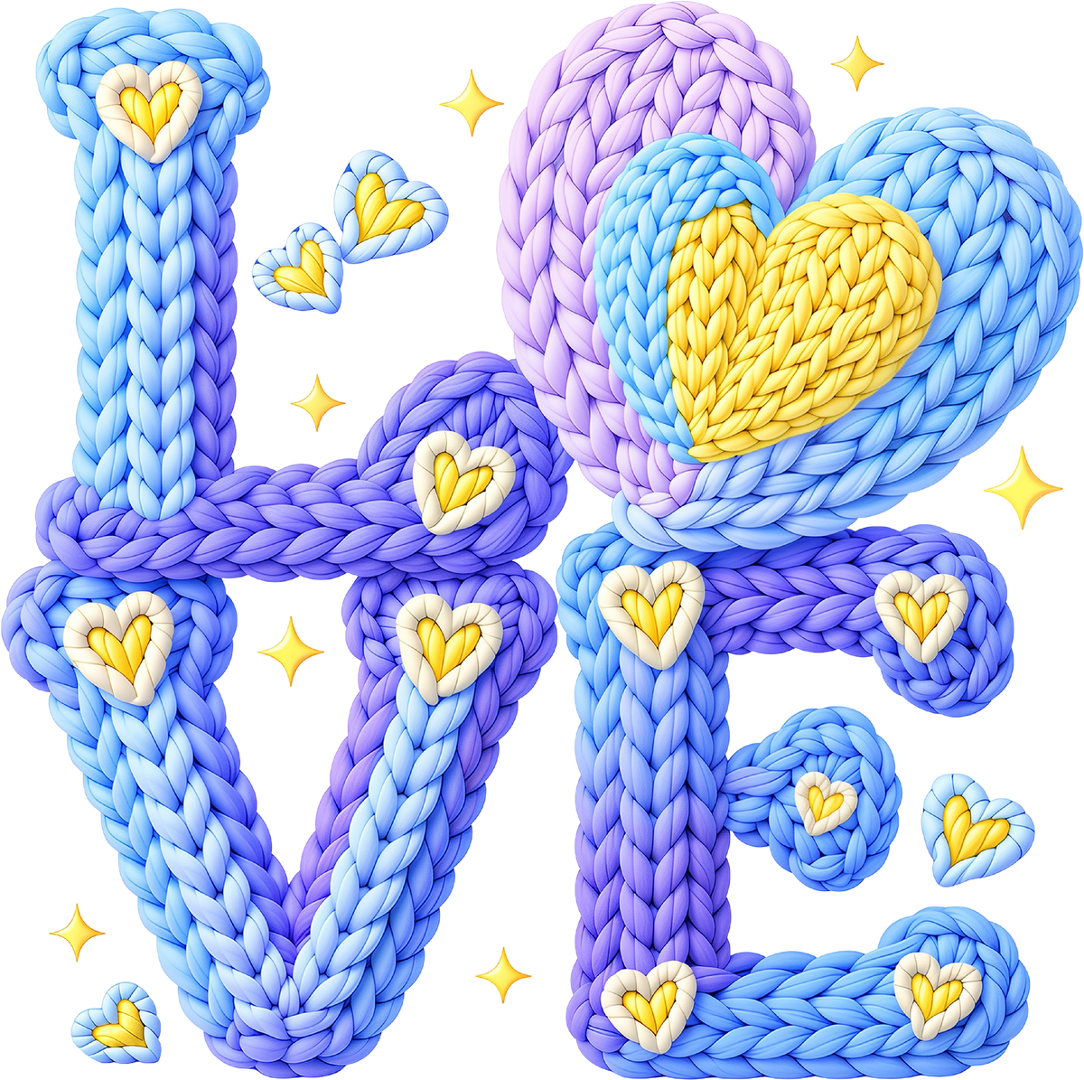 Faux Yarn Crochet Valentine Blue Heart Love - Valentines Day Ready to Press DTF Transfer