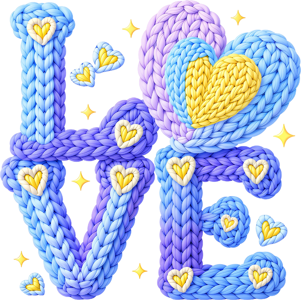 Faux Yarn Crochet Valentine Blue Heart Love - Valentines Day Ready to Press DTF Transfer