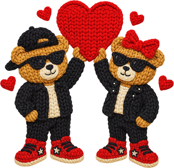 Faux Yarn Hip Hop Teddy Bear Valentine - Valentines Day Ready to Press DTF Transfer