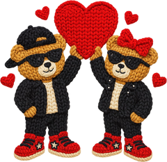Faux Yarn Hip Hop Teddy Bear Valentine - Valentines Day Ready to Press DTF Transfer
