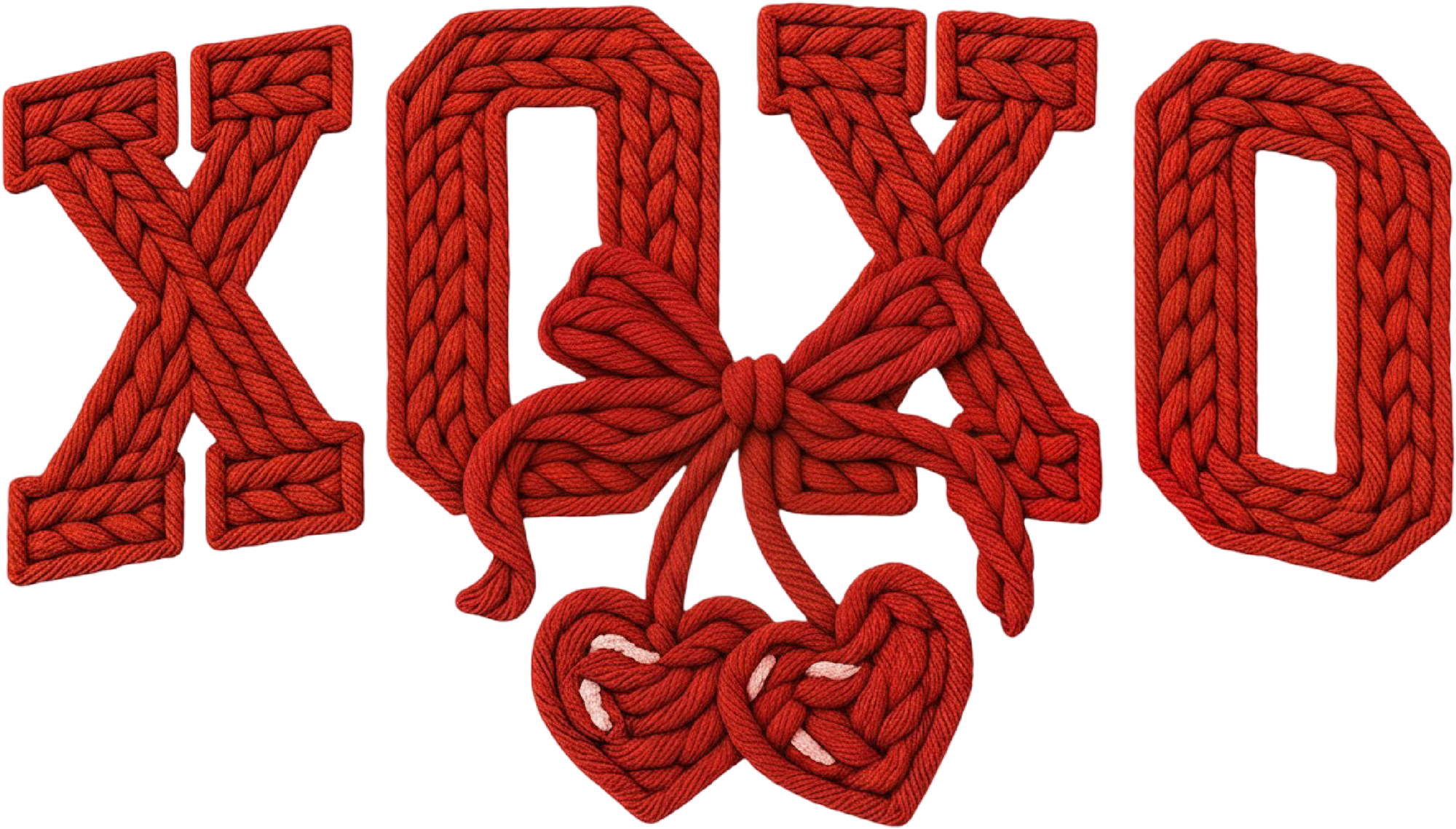 Faux Yarn Red Cherry Xoxo - Valentines Day Ready to Press DTF Transfer