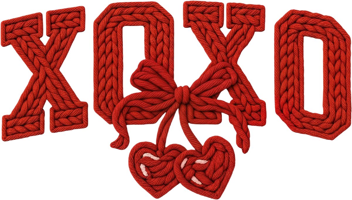 Faux Yarn Red Cherry Xoxo - Valentines Day Ready to Press DTF Transfer