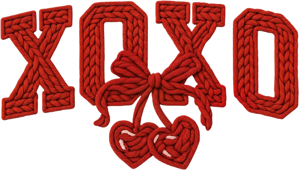 Faux Yarn Red Cherry Xoxo - Valentines Day Ready to Press DTF Transfer