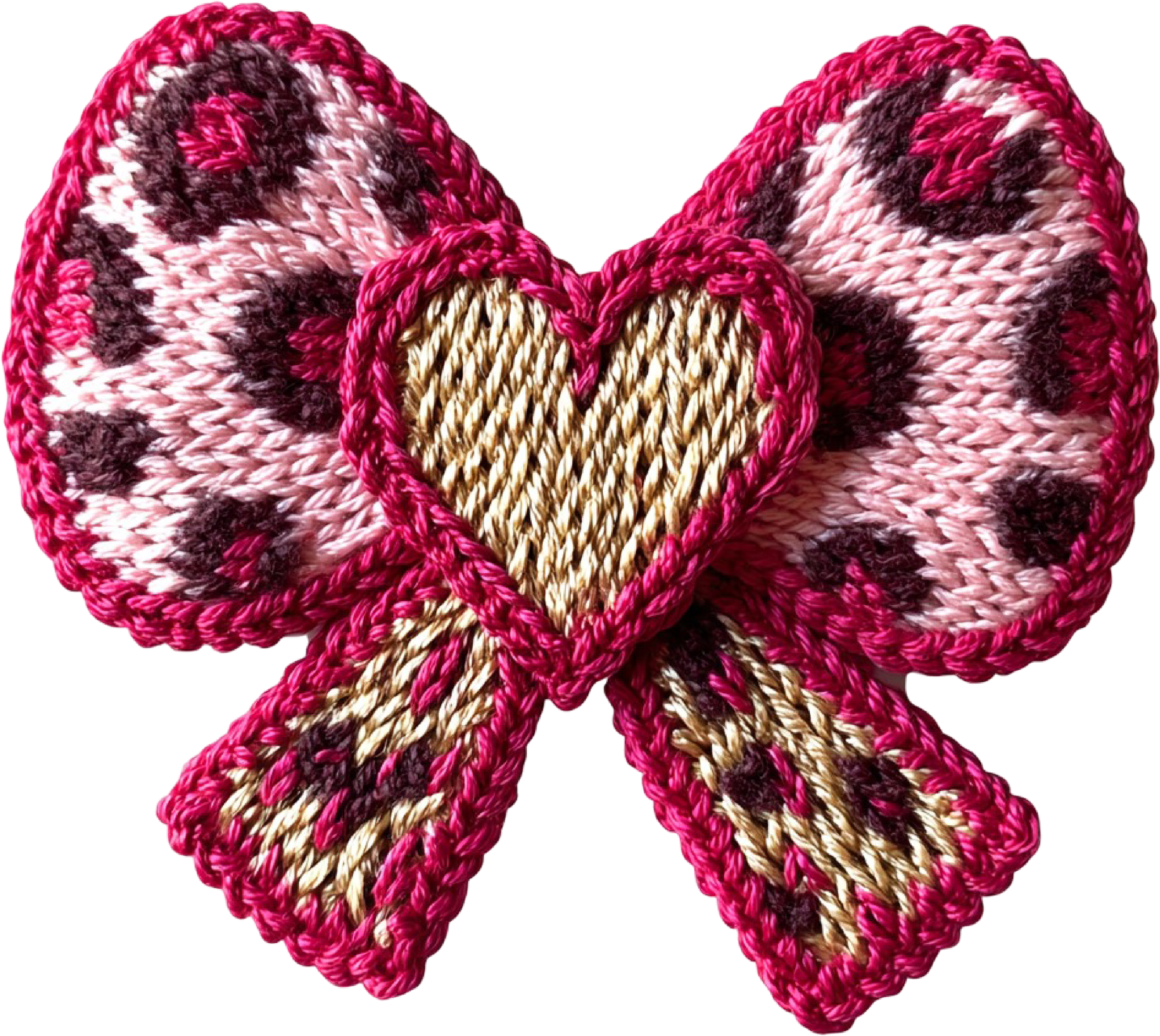 Faux Yarn Crochet Heart Pink Bow - Valentines Day Ready to Press DTF Transfer
