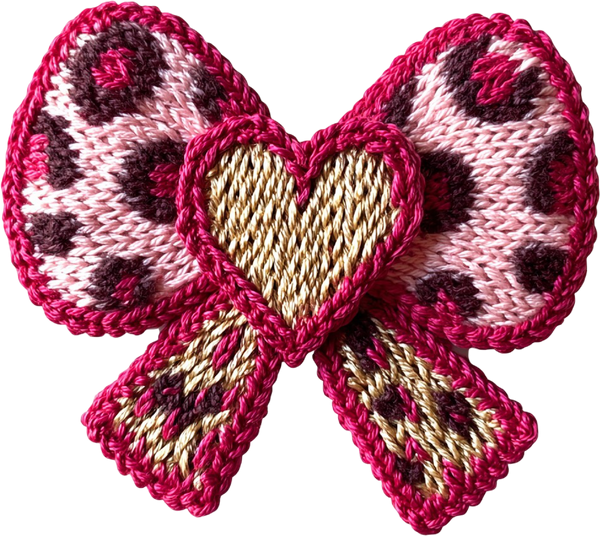 Faux Yarn Crochet Heart Pink Bow - Valentines Day Ready to Press DTF Transfer
