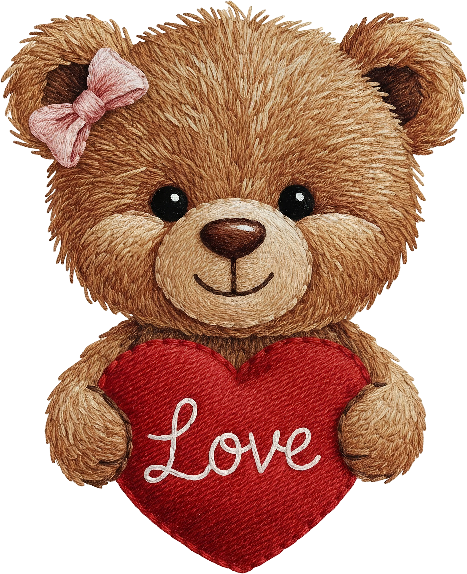 Faux Yarn Valentine Red Heart Love Teddy Bear - Valentines Day Ready to Press DTF Transfer
