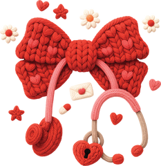 Faux Yarn Crochet Valentine Bow Nurse Stethescope - Valentines Day Ready to Press DTF Transfer