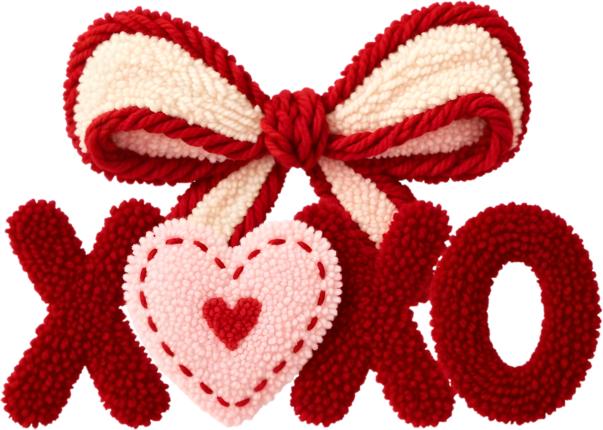 Latch Hook Yarn Xoxo Coquette Bow - Valentines Day Ready to Press DTF Transfer