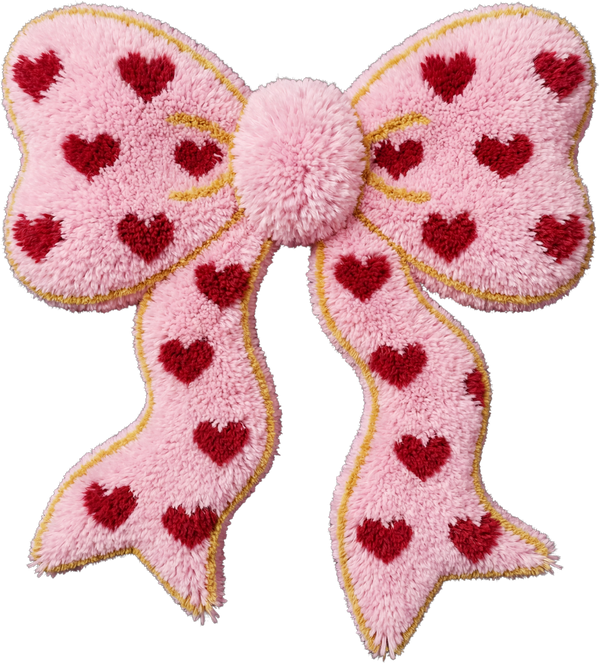Faux Yarn Valentine Red Heart Pink Bow - Valentines Day Ready to Press DTF Transfer