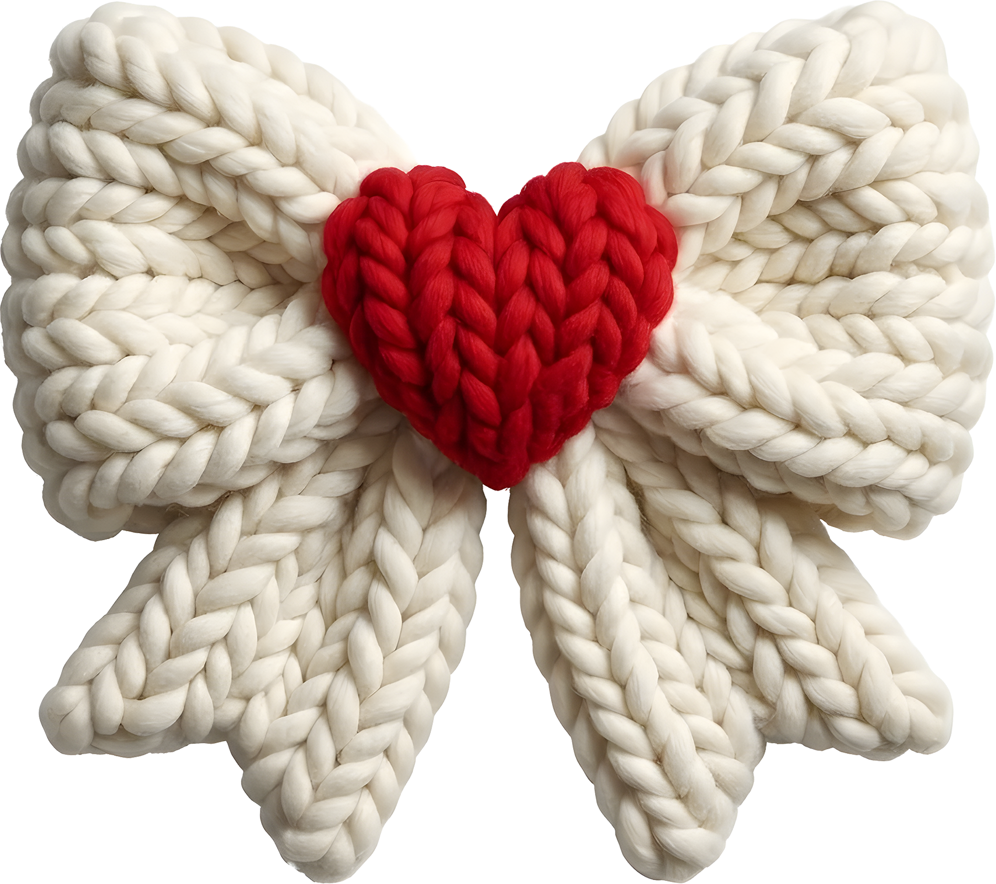 Faux Yarn Crochet Red Heart White Bow - Valentines Day Ready to Press DTF Transfer