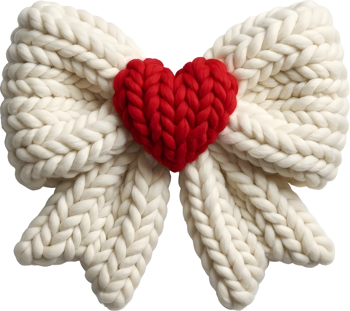 Faux Yarn Crochet Red Heart White Bow - Valentines Day Ready to Press DTF Transfer