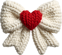 Faux Yarn Crochet Red Heart White Bow - Valentines Day Ready to Press DTF Transfer