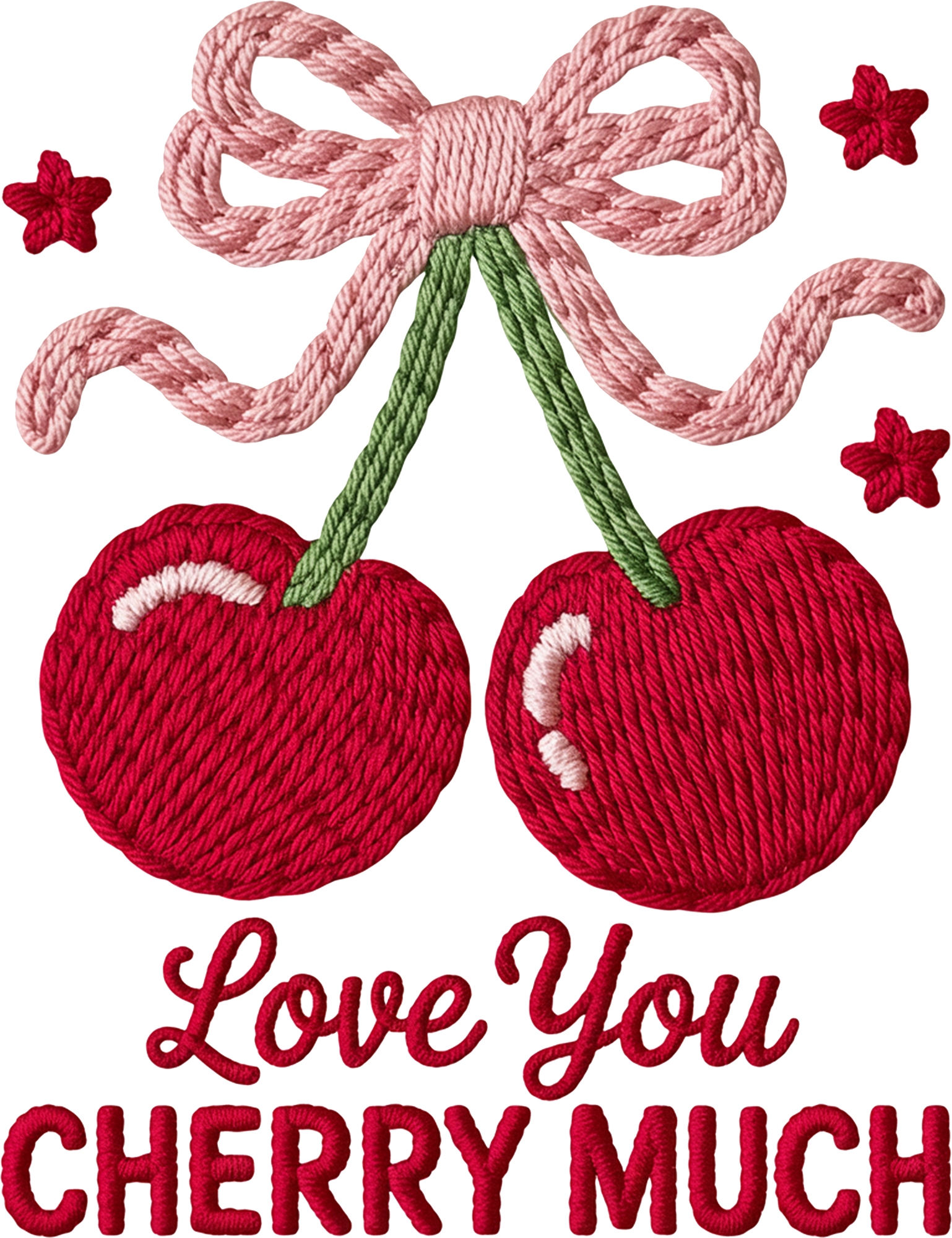 Latch Hook Faux Yarn Cherry Bow Love You Cherry Much - Valentines Day Ready to Press DTF Transfer