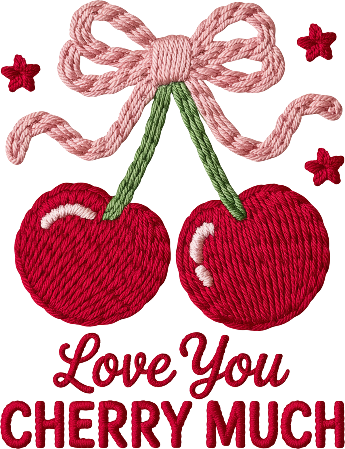 Latch Hook Faux Yarn Cherry Bow Love You Cherry Much - Valentines Day Ready to Press DTF Transfer