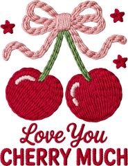 Latch Hook Faux Yarn Cherry Bow Love You Cherry Much - Valentines Day Ready to Press DTF Transfer